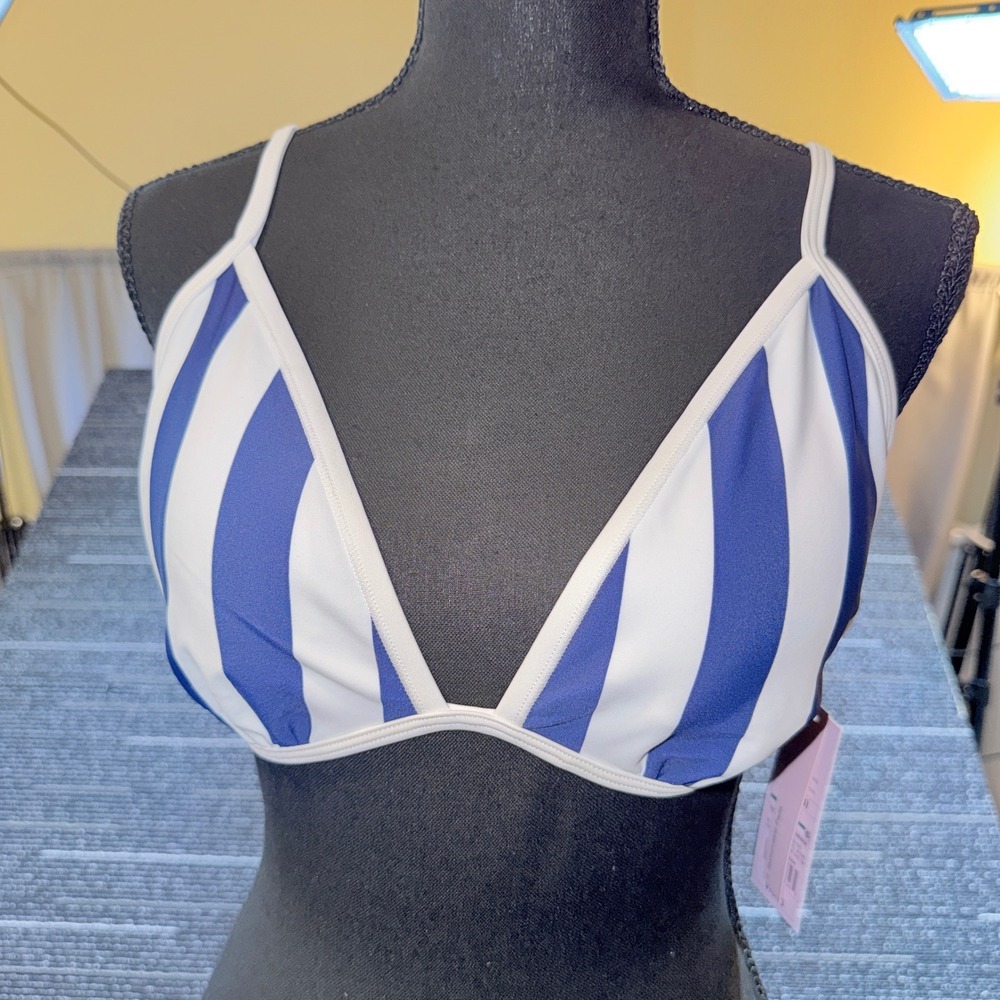 Wild Fable Bikini Top Womens L‎ Blue White NEW Striped Triangle Swim Adjustable